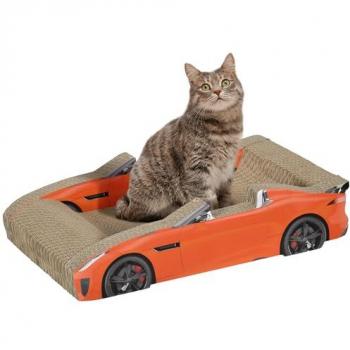 Pawhut 2-in-1 Car-Shaped Cat Scratching Board and Bed with Catnip, Red, Indoor Use
