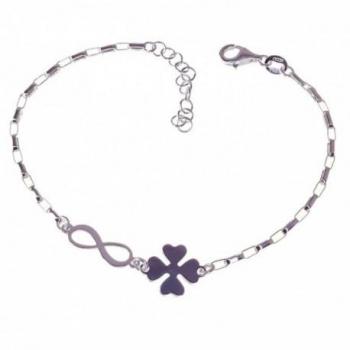 Pulsera de plata Ley 925m con cadena forzada y diseño de trébol y símbolo infinito