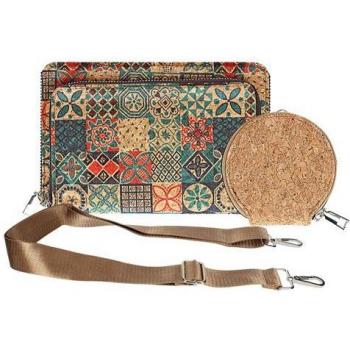 Pochette à Deux Poches Zip en Liège – Motif Céramique Multicolore (AVIZAR)