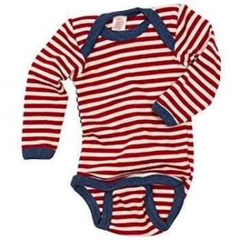Wollbody langarm, ESSENTIAL BABY, rot melange gestreift