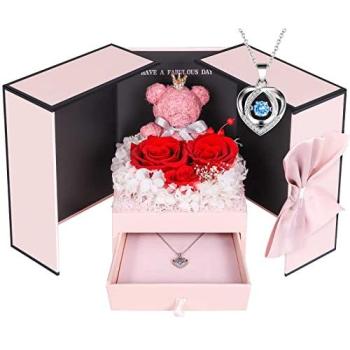 Cadeaux Romantiques de Roses ADDWel pour Elle, Fleurs Éternelles avec Collier Argent Sterling