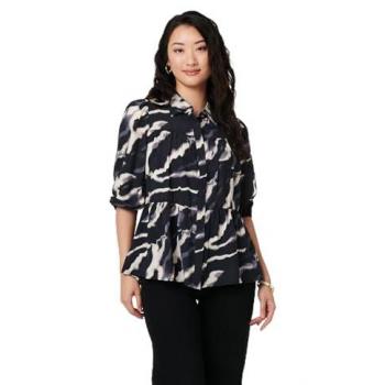 Izabel London Women's Marble Print 3/4 Sleeve Ruched Blue Blouse – Size 10