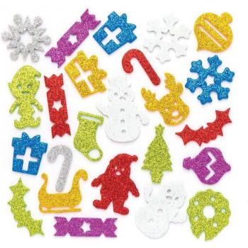100 Pack Christmas Glitter Foam Stickers