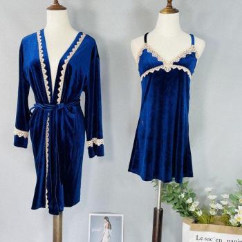 Kimono de Novia en Velvetón Azul Marino – Conjunto Completo