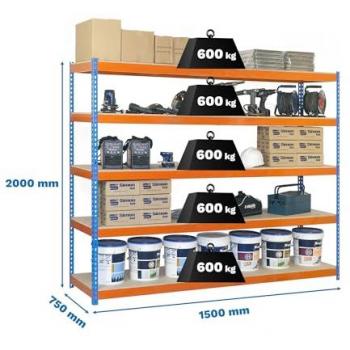 Estantería SIMONRACK 1507-5 Chipboard Azul/Naranja/Madera 2000x1500x750
