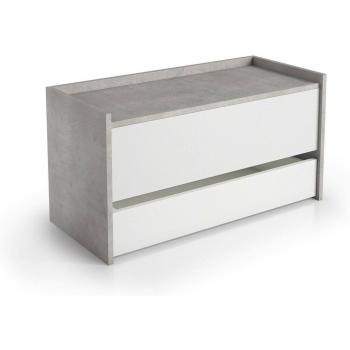 Cassapanca Sogno – Mobile da ingresso moderno con scarpiera, baule a due contenitori, 100% Made in Italy, 90x40h46 cm, bianco e cemento