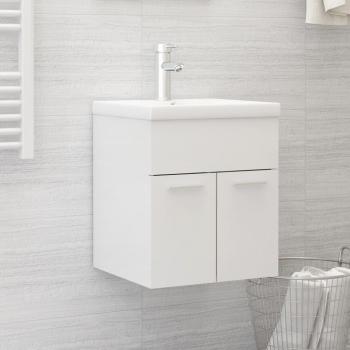 Engineered Wood Sink Cabinet with Built-in Basin High Gloss White