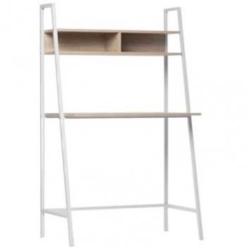 Bureau avec étagère Clerk en bois blanchi et métal blanc