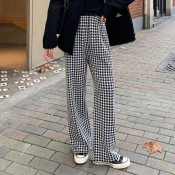 Casual Houndstooth High Waist Trousers for Women