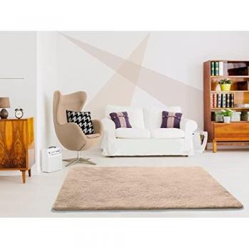 Alfombra Interior Estilo Liso Beige en Poliéster y Alpaca