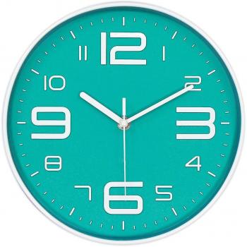 QuartzSilence 12 – Horloge Murale Moderne à Batterie en Cyan
