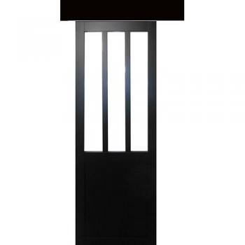 Puerta Corredera de Vidrio para Taller con Revestimiento Negro H204 x A93