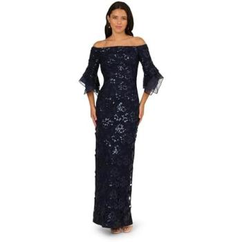 Robe longue bleue à sequins – Adrianna Papell Blue Lace Combo