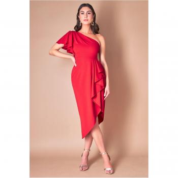 Waterfall Sleeve Wrap Midi Dress