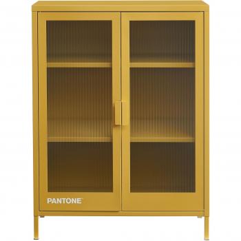 Buffet métallique PANTONE L75 cm – Jaune Moutarde avec vitrages cannelés
