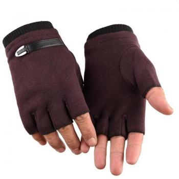 Black Grey Fingerless Suede Leather Gloves for Men