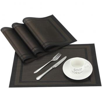 Sets de Table PVC Antidérapant Lavable Résiste à la Chaleur Rectangulaire Vinyle Noir + Or