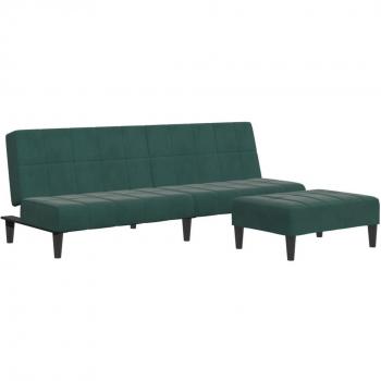 Dark Green Velvet 2-Seater Sofa Bed with Built‑In Footstool – VidaXL