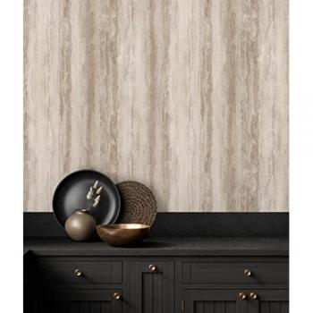 Papel Pintado Vinílico Efecto Vetas de Mármol Beige y Marrones en Relieve