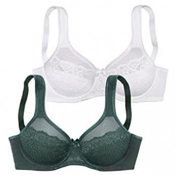 Minimizer-BH PETITE FLEUR Gr. 85, Cup E, grün (grün, weiß), Damen, Microtouch, Obermaterial: 50% Polyamid, 40% Baumwolle, 10% Elasthan, BHs, im attraktiven Doppelpack
