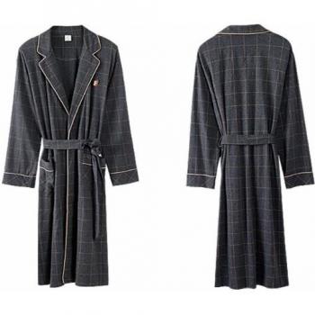 Men's Casual Cotton Robe with Lattice Design