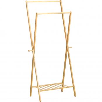 Perchero de Pie de Bambú con Estante para Zapatos y Ganchos 74x42x150 cm Natural