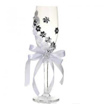 Copas de Boda con Diseño Floral en Cristal Plateado – Paquete de 2