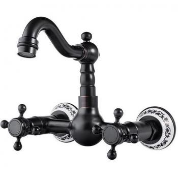 Silla mitigeur lavabo noir en laiton style rétro