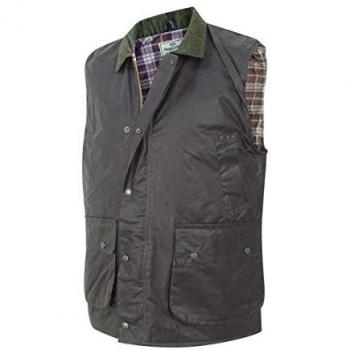 Hoggs Of Fife Olive Green Padded Waxed Waistcoat (XL)