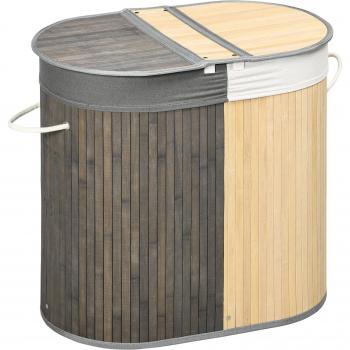 Cesta de Lavandería de Bambú 100L con 2 Compartimentos
