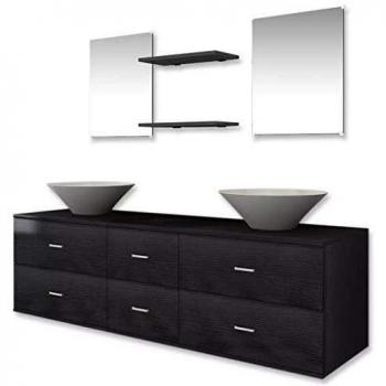 Vidaxl Seven Piece Bathroom Furniture And Basin Set Black