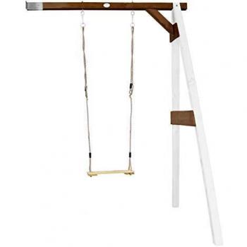 Portique en bois gris et blanc avec balançoire nid rond