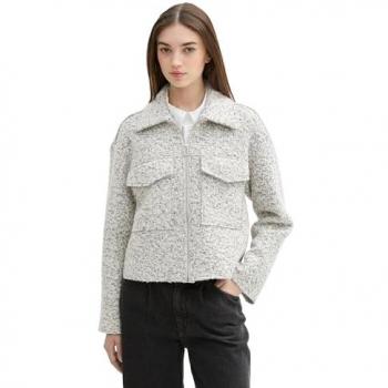 Tom Tailor Damen Bouclé-Jacke kurz mit recycelter Wolle, Melange Optik, figurbetont, weiß