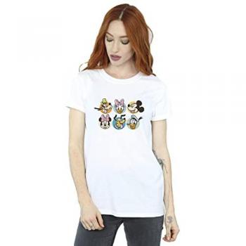 Camiseta Mujer XXL Blanca con Caras de Mickey y Amigos Disney