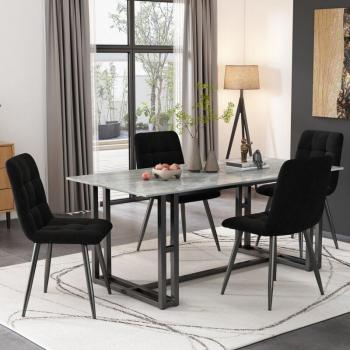 Sedie di design metallico nere, 4 pezzi, schienale e seduta in velluto