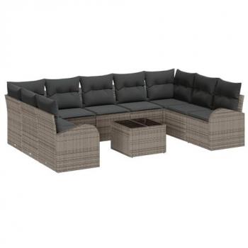 Set di divani esterni con cuscini, 10 pezzi, grigio rattan lucente
