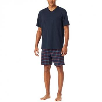 Schiesser Herren Schlafmode Pyjama, V‑Ausschnitt, Brusttasche, Navy‑Gestalt, 48 – Komfort Essentials