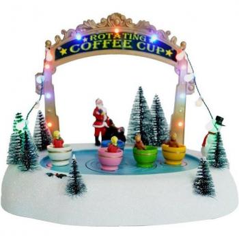 Scène de Patinage de Noël avec Lumières et Tasses à Café