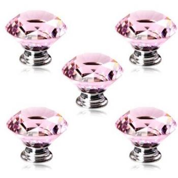 Revesun 30mm Pink Glass Diamond Door Handles for Cupboards and Cabinets