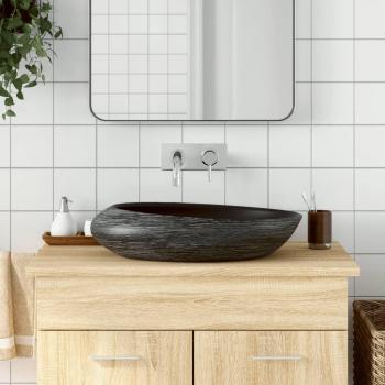 VidaXL Oval Aufsatzwaschbecken 59x40x14 cm in Grau und Schwarz