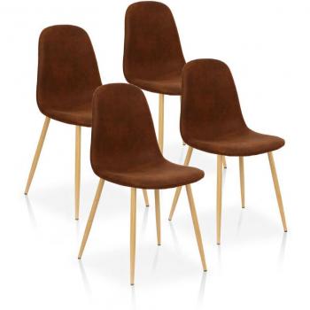 Set 4 Sillas Nórdicas Alberca – Asiento y Respaldo en Tela, Color Avellana