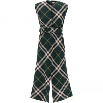 Burberry Green Check Wool Midi Dress for Women | Size 8