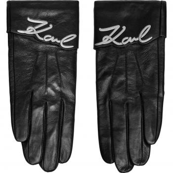Karl Lagerfeld Signature‑Leher Damenhandschuhe 246W3608 Schwarz – M