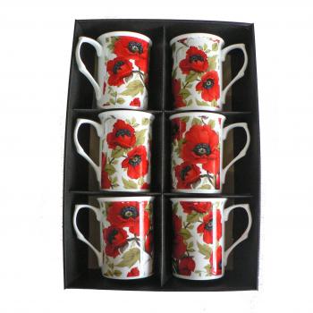 Bright Red Poppy Teacups