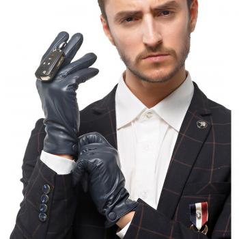 Nappaglo gants de cuir classique hiver tactile bleu marine