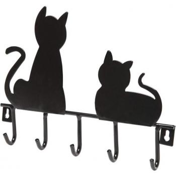 Black Cat Coat Rack with Hooks