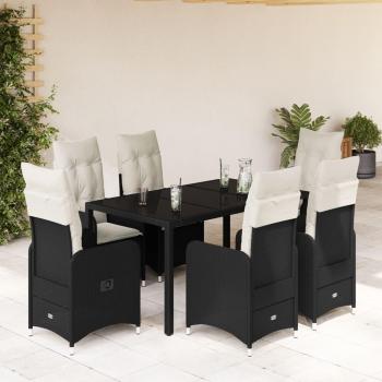 VidaXL 7-tlg. Gartenmöbel-Set mit Kissen Schwarz Poly Rattan