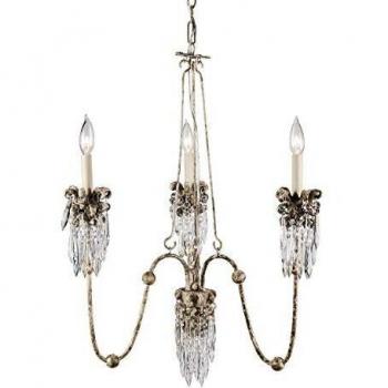 3-Light Gold Finish Beige Chandelier with E14 Socket