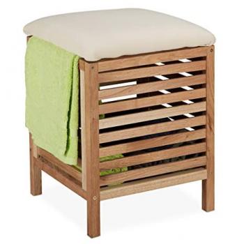 Sgabello Portabiancheria in Legno, 35 l, 51 x 39 x 39 cm, Marrone Naturale