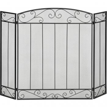 Salvachispas Plegable para Chimenea Pantalla Triple Protector para Estufas 3 Paneles con Bisagras Estructura de Metal y Malla Decorativa